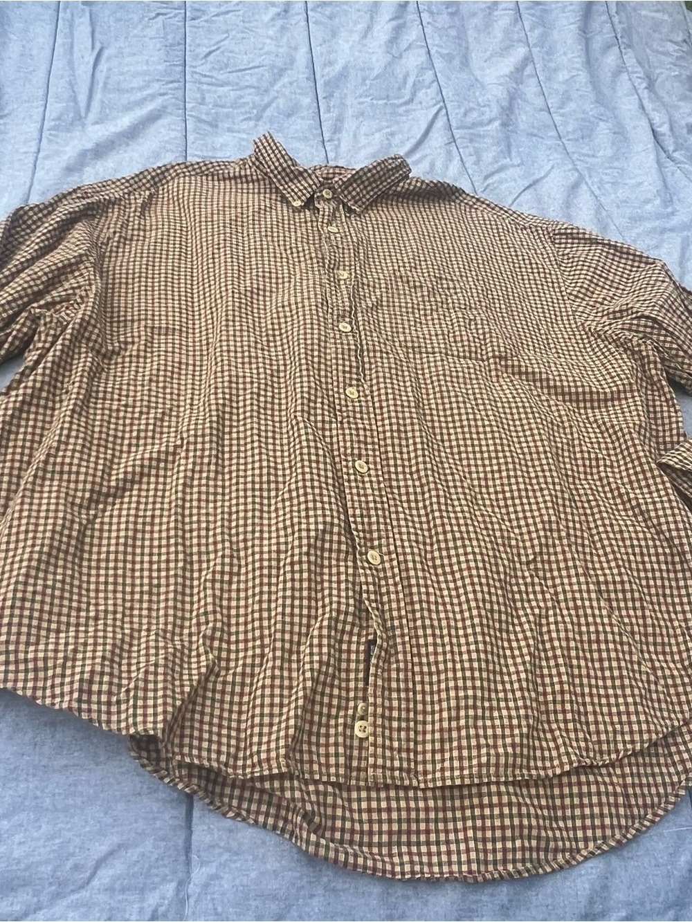 Abercrombie & Fitch Tan/Olive/Burgundy Checked Button-Down Shirt Cabincore Y2K